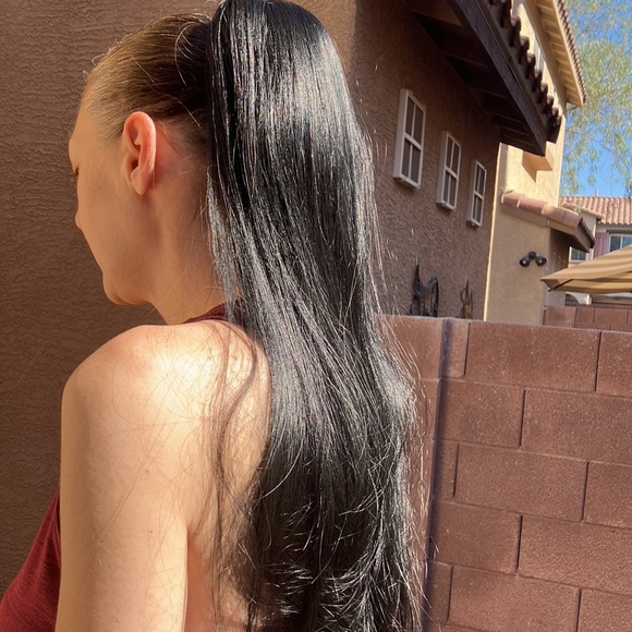 JHZSJF long straight ponytail hair extension black 26” artificial like natural - Picture 5 of 8